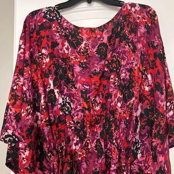 Miss Lavish Red & Pink Floral Midi Kaftan Swim Cover Up Dress Size 3X New - Picture 10 of 15